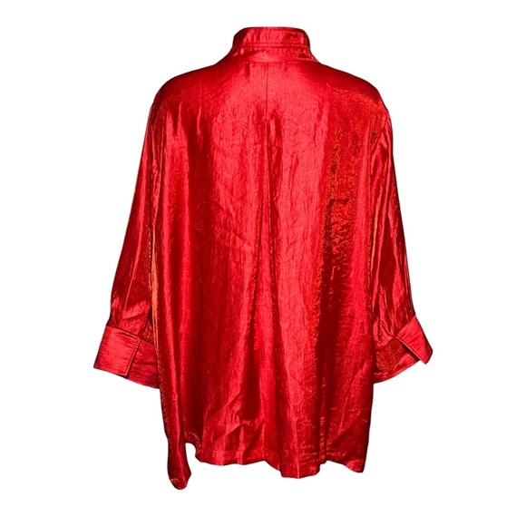 Ali Miles Size 3X Artsy Vivid Red Wire Collar Boxy Button Up Shirt Tunic Top - Picture 4 of 8